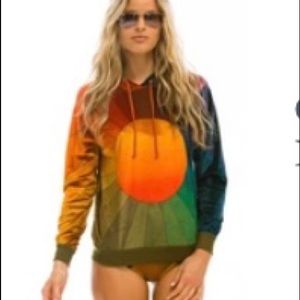 Aviator Nation:  GALAXY RAINBOW SUNBURST VELVET PULLOVER HOODIE - size xxl